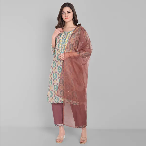 Green_Chanderi_Ikat_Handwork_Kurta_Pant_and_Dupatta_set