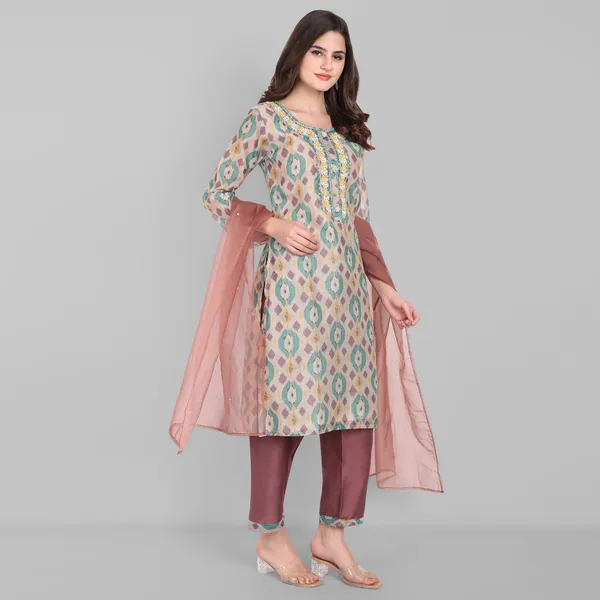 Green_Chanderi_Ikat_Handwork_Kurta_Pant_and_Dupatta_set