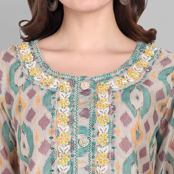 Green_Chanderi_Ikat_Handwork_Kurta_Pant_and_Dupatta_set