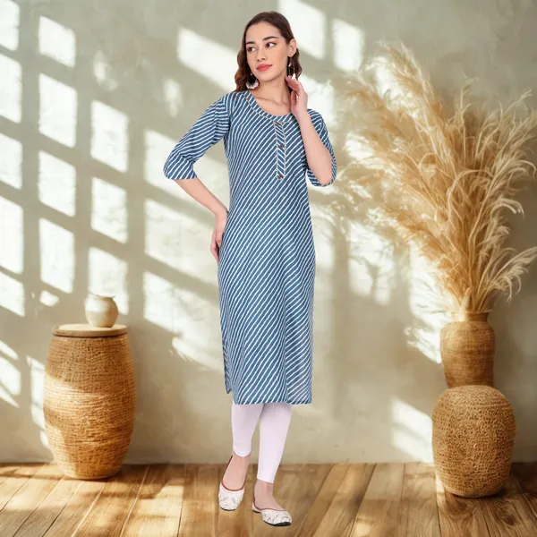 Blue_Leheriya_Cambric_Cotton_Handwork_Kurta