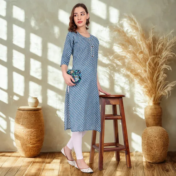 Blue_Leheriya_Cambric_Cotton_Handwork_Kurta