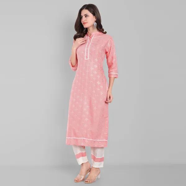 Peach_Self_Print_Slub_Cotton_Kurta_Set