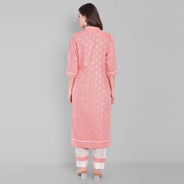 Peach_Self_Print_Slub_Cotton_Kurta_Set
