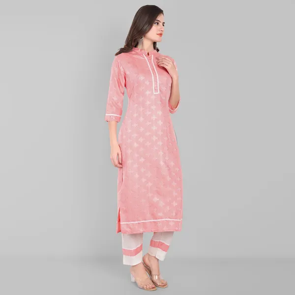 Peach_Self_Print_Slub_Cotton_Kurta_Set