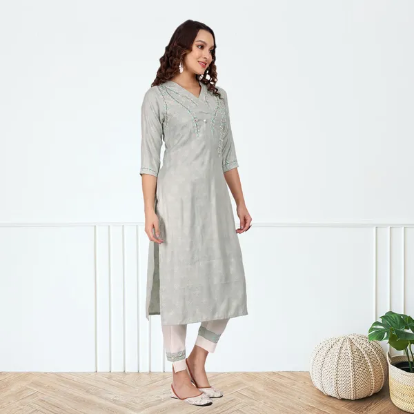 Green_Cotton_Handwork_Kurta_Pant_Set
