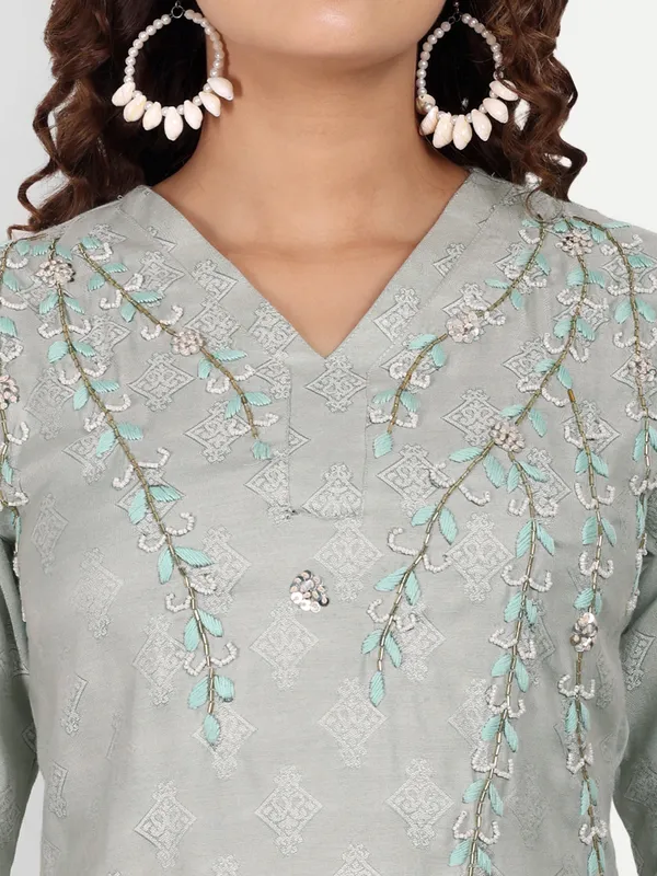 Green_Cotton_Handwork_Kurta_Pant_Set