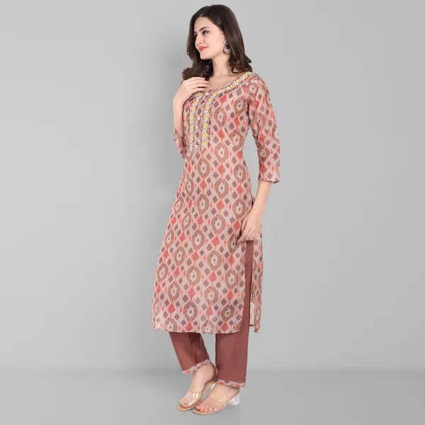 Brown_Chanderi_Ikat_Handwork_Kurta_Pant_and_Dupatta_set