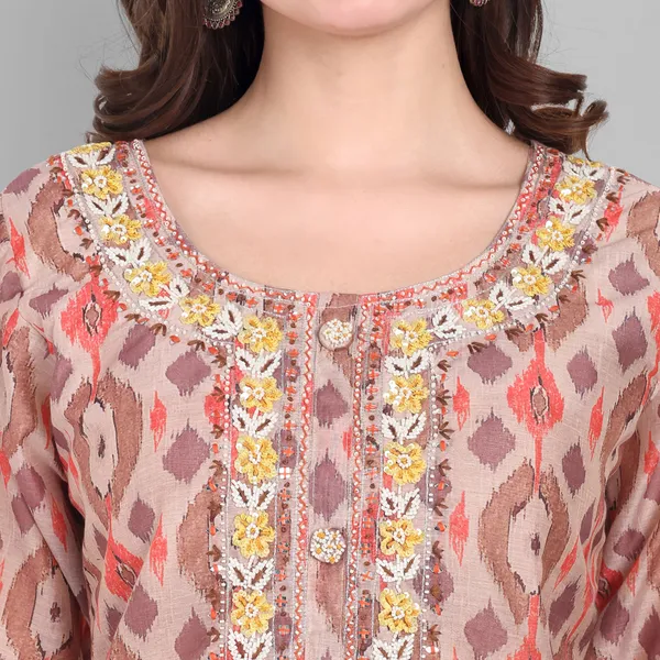 Brown_Chanderi_Ikat_Handwork_Kurta_Pant_and_Dupatta_set