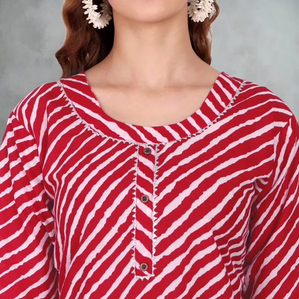 Red_Leheriya_Cambric_Cotton_Handwork_Kurta