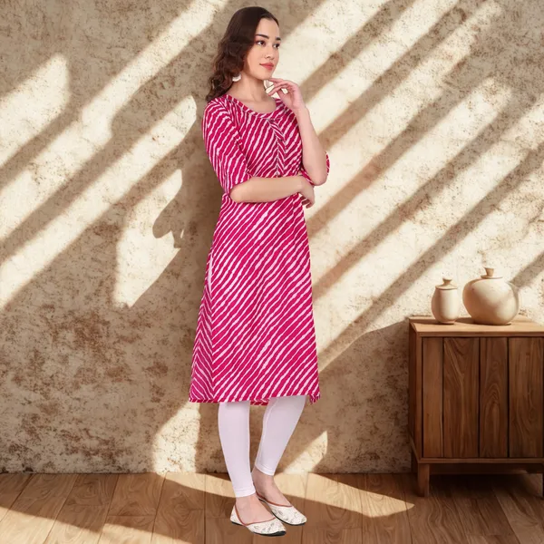 Dark_Pink_Leheriya_Cambric_Cotton_Handwork_Kurta