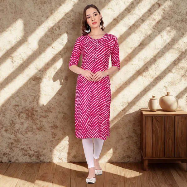 Dark_Pink_Leheriya_Cambric_Cotton_Handwork_Kurta