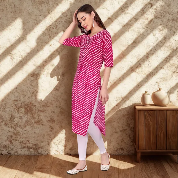 Dark_Pink_Leheriya_Cambric_Cotton_Handwork_Kurta