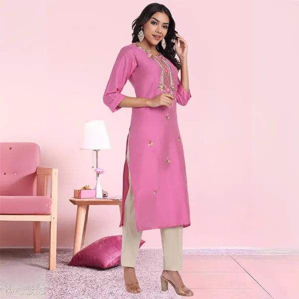 Light_Pink_Pure_Bangalore_Silk_Kurta_for_Women_|_Tropical_Twist_Kurtas