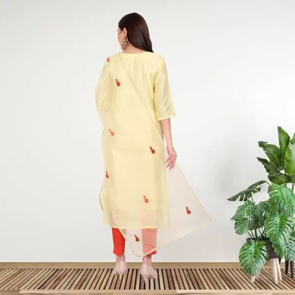 Yellow_Muslin_Hand_Embroidered_Kurta_with_Organza_Dupatta