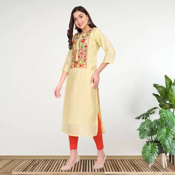 Yellow_Muslin_Hand_Embroidered_Kurta_with_Organza_Dupatta