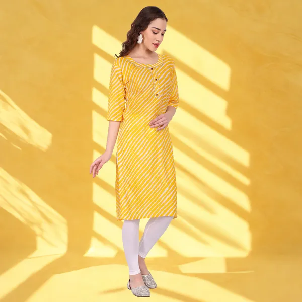 Yellow_Leheriya_Cambric_Cotton_Handwork_Kurta