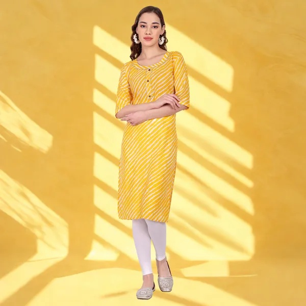 Yellow_Leheriya_Cambric_Cotton_Handwork_Kurta