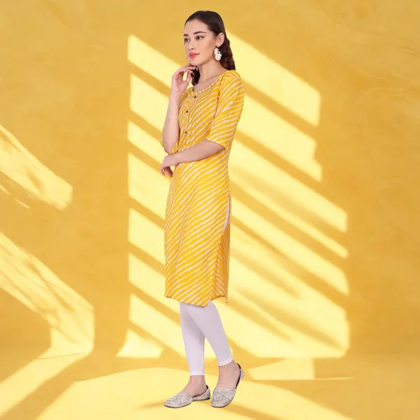 Yellow_Leheriya_Cambric_Cotton_Handwork_Kurta