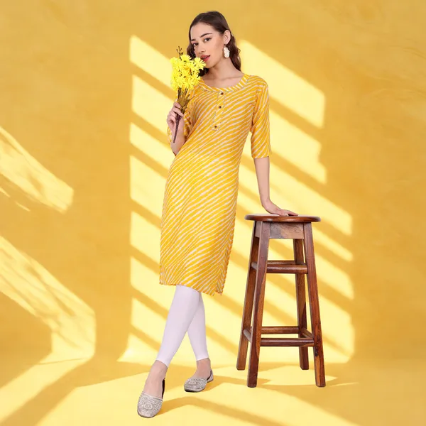 Yellow_Leheriya_Cambric_Cotton_Handwork_Kurta