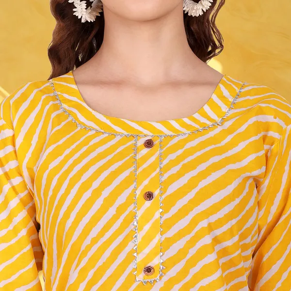 Yellow_Leheriya_Cambric_Cotton_Handwork_Kurta