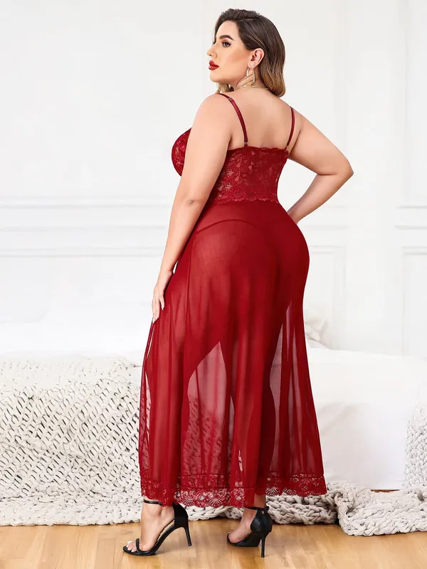 Maroon_Lycra_And_Mesh_Nocturne_Sheer_Lace_Lingerie_Set_For_Women