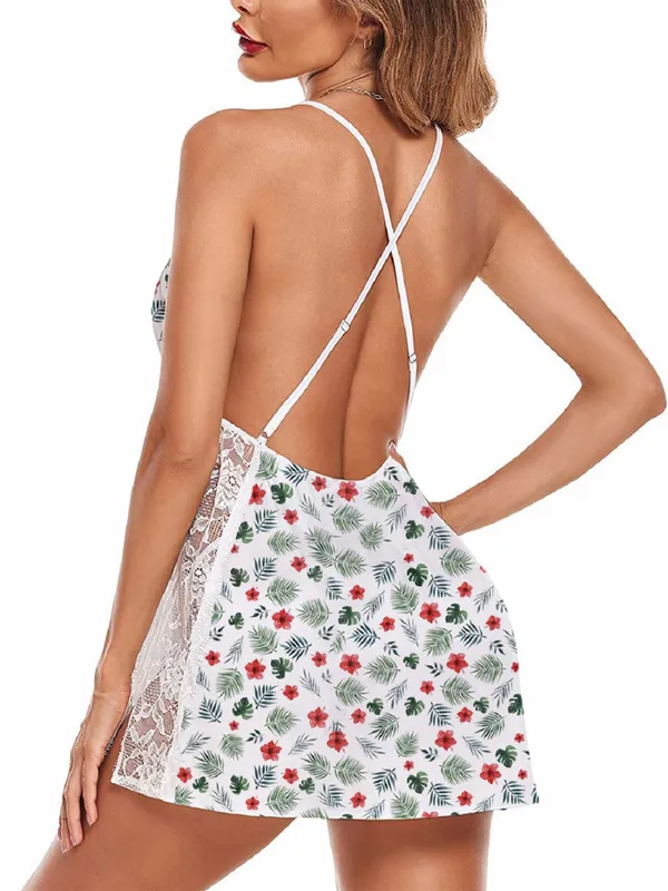 White_Floral_&_Green_Foral_Lycra_And_Mesh_Floral_Fantasy_Lingerie_Set_For_Women