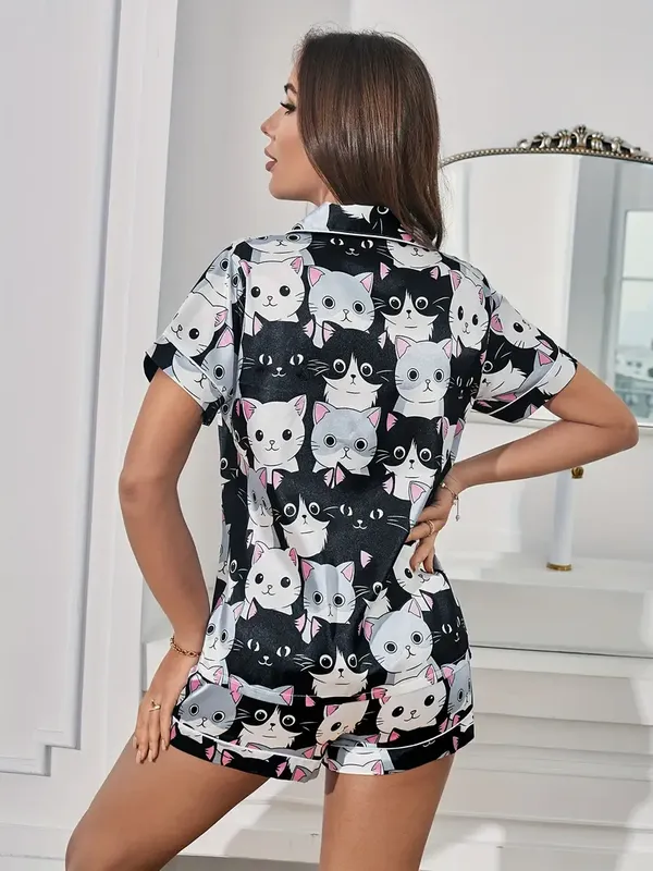 Black_Lycra_And_Mesh_Adorable_Cat_Faces_Print_Night_Suit_For_Women