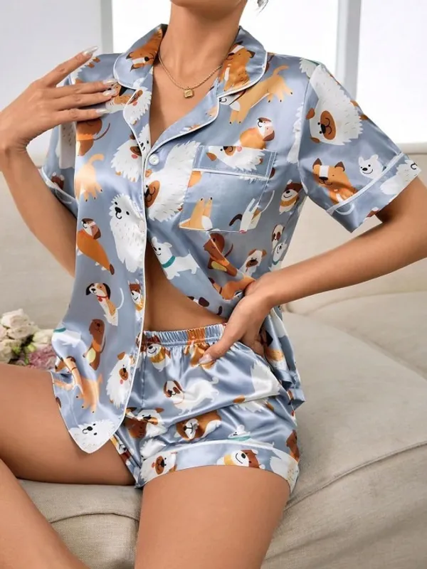 Blue_Lycra_And_Mesh_Adorable_Dog_Print_Night_Suit_For_Women