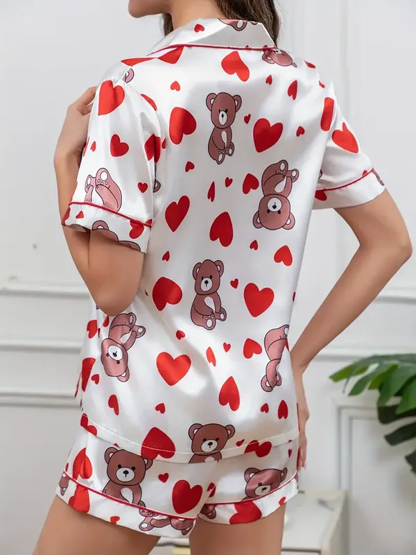 White_Lycra_And_Mesh_Bear_&_Heart_Print_Night_Suit_For_Women
