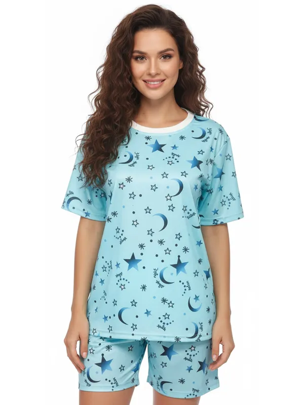 Blue_Lycra_And_Mesh_Moon_&_Stars_Nightwear_For_Women