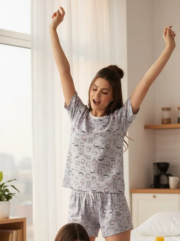 White_Lycra_And_Mesh_Cozy_Print_Nightwear_For_Women