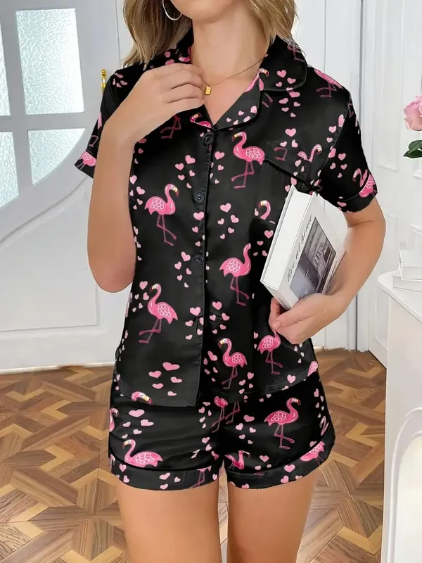 Black_Lycra_And_Mesh_Flamingo_&_Heart_Print_Night_Suit_For_Women