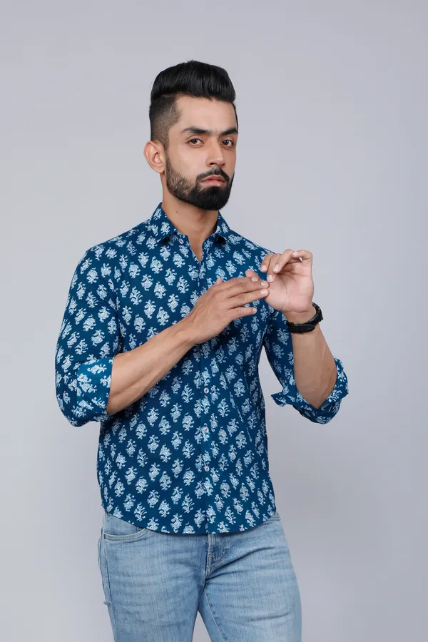 Men's_Blue_Printed_Cotton_Casual_Shirt_-_Doriyan