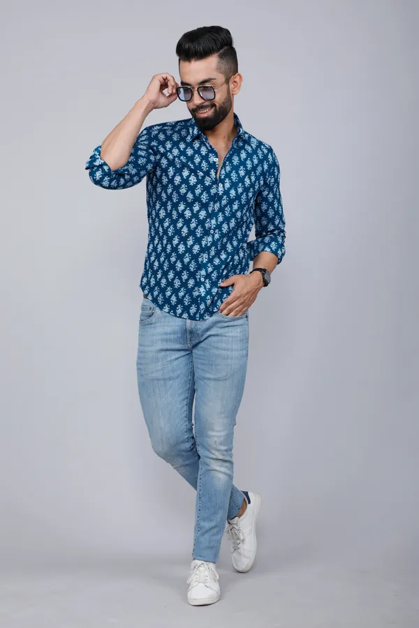 Men's_Blue_Printed_Cotton_Casual_Shirt_-_Doriyan