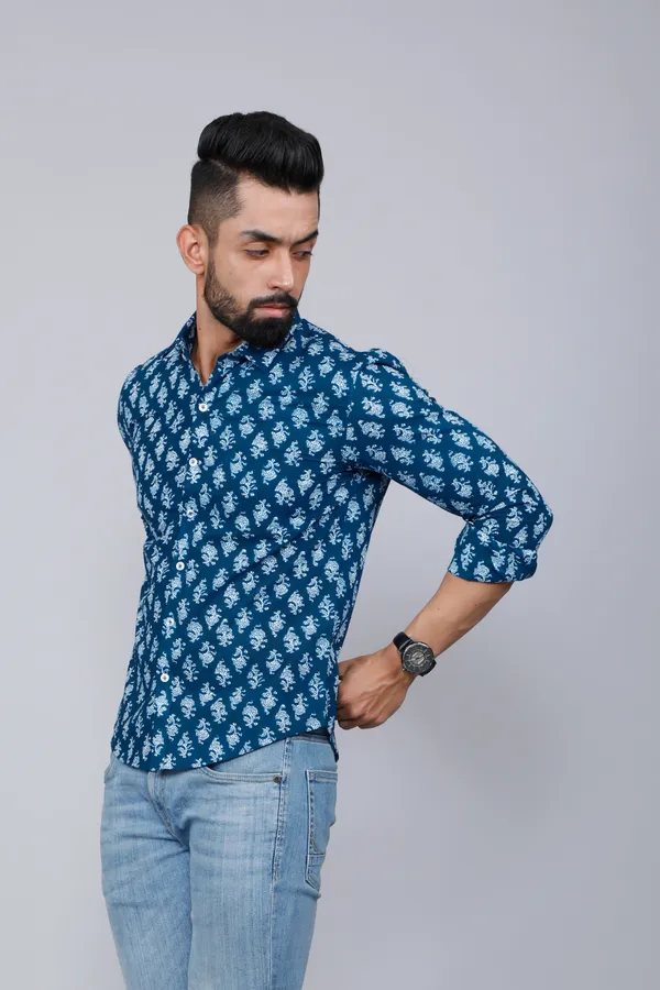 Men's_Blue_Printed_Cotton_Casual_Shirt_-_Doriyan
