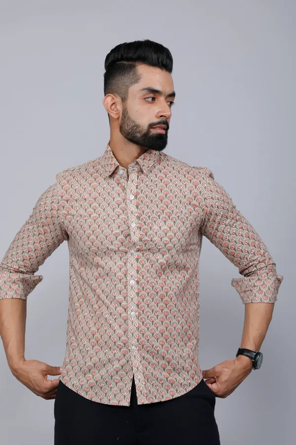 Men's_Beige_Pure_Cotton_Handblock_Floral_Print_Shirt_-_Doriyan