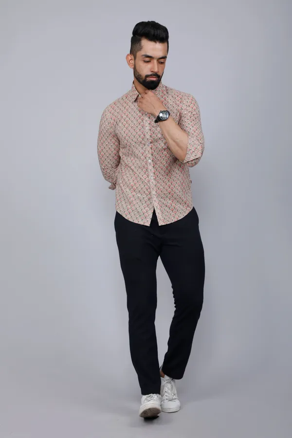 Men's_Beige_Pure_Cotton_Handblock_Floral_Print_Shirt_-_Doriyan