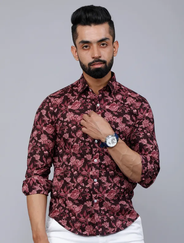 Men's_Floral_Slim_Fit_Long_Sleeves_Maroon_Shirt_-_Doriyan