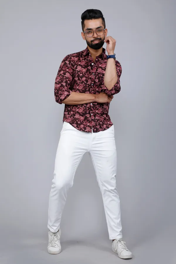 Men's_Floral_Slim_Fit_Long_Sleeves_Maroon_Shirt_-_Doriyan
