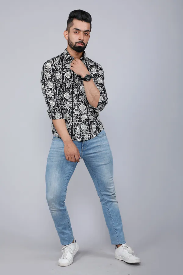 Men's_Black_Comfort_Floral_Printed_Cotton_Casual_Shirt_-_Doriyan