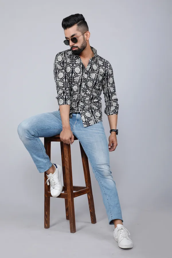 Men's_Black_Comfort_Floral_Printed_Cotton_Casual_Shirt_-_Doriyan