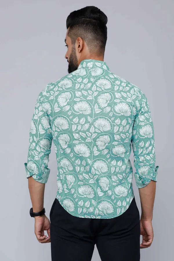 Men's_Cotton_Green_Floral_Printed_Slim_Fit_Shirt_-_Doriyan