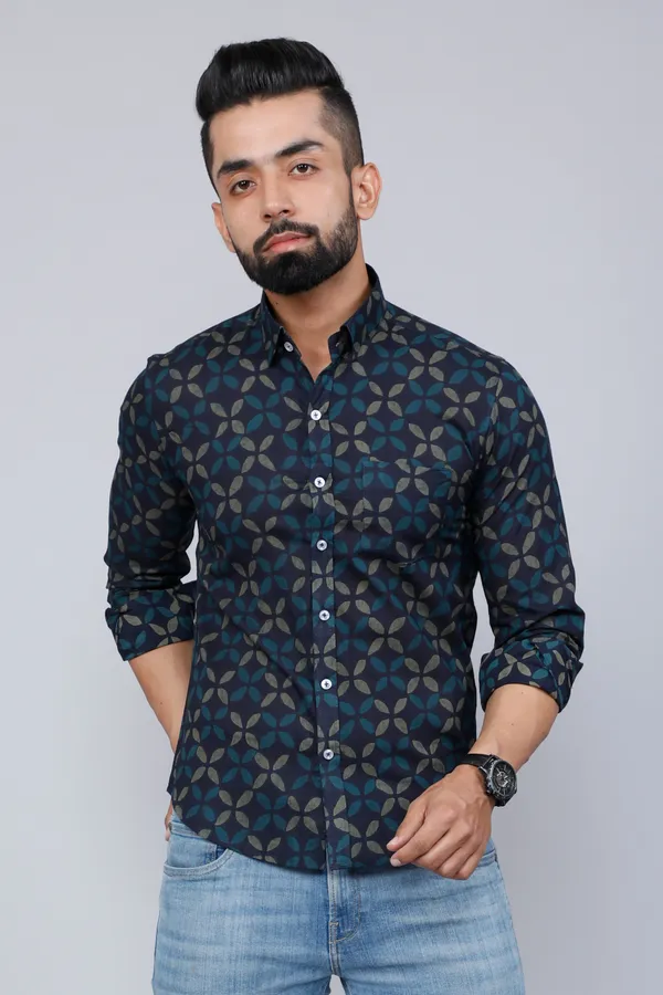 Men's_Blue_Floral_Print_Slim_Fit_Shirt_With_Patch_Pocket_-_Doriyan