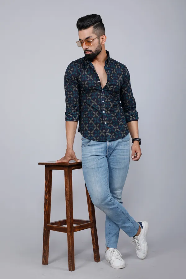 Men's_Blue_Floral_Print_Slim_Fit_Shirt_With_Patch_Pocket_-_Doriyan
