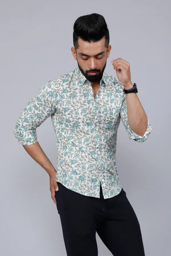 Men's_Spread_Collar_White_&_Green_Floral_Print_Slim_Fit_Shirt_-_Doriyan
