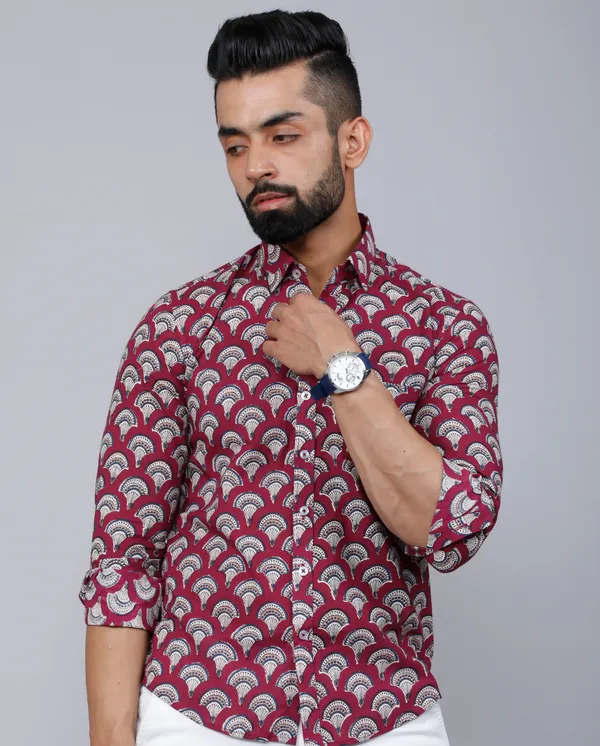 Men's_Cotton_Maroon_Floral_Printed_Slim_Fit_Shirt_-_Doriyan