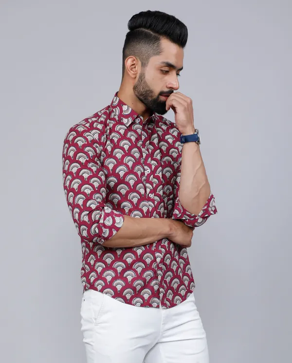 Men's_Cotton_Maroon_Floral_Printed_Slim_Fit_Shirt_-_Doriyan