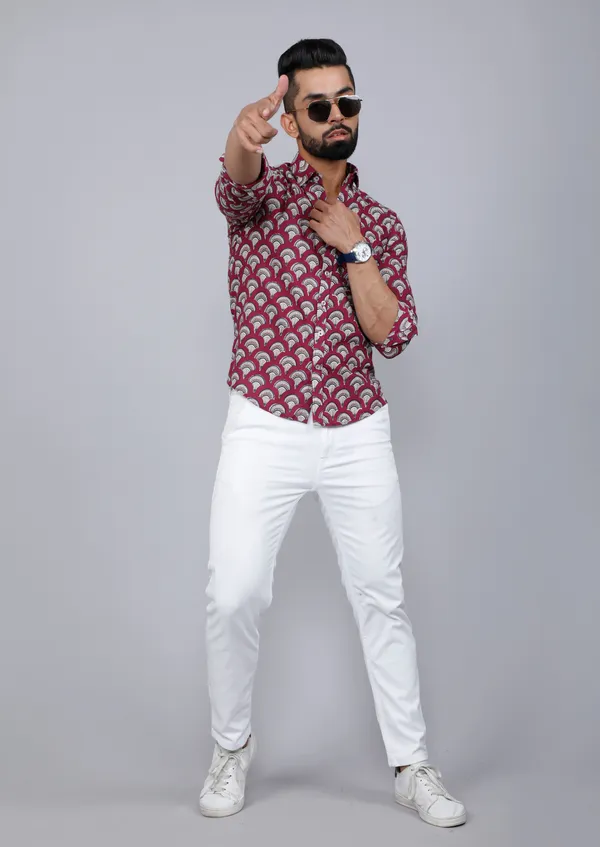 Men's_Cotton_Maroon_Floral_Printed_Slim_Fit_Shirt_-_Doriyan