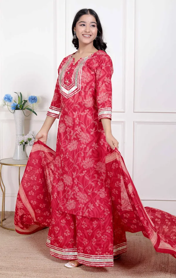 Doriyaaan_Red_Floral_Print_Embroidered_cotton_Straight_Kurta_with_Palazzo_&_Dupatta