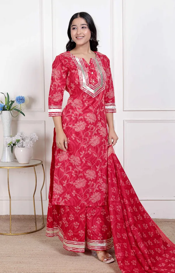 Doriyaaan_Red_Floral_Print_Embroidered_cotton_Straight_Kurta_with_Palazzo_&_Dupatta